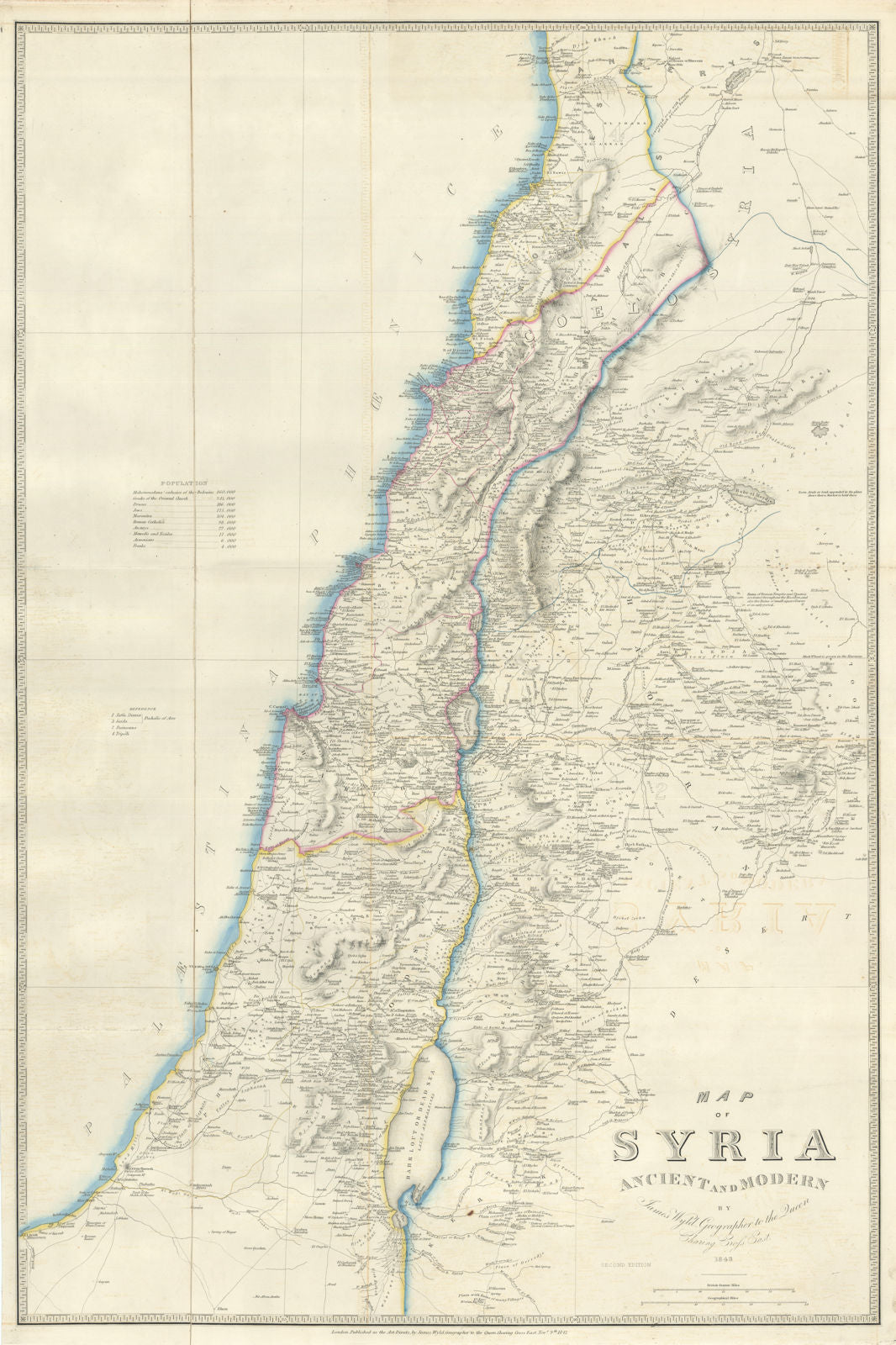 Map of Syria, Ancient & Modern by James Wyld. Israel Palestine Lebanon 1843